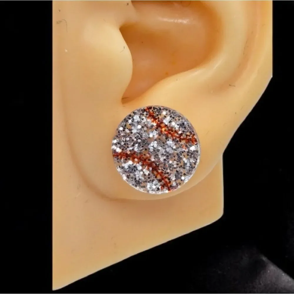 Baseball Earrings Silver Glitter Acrylic Pierced Post Sports Mom Fan Jewelry New
